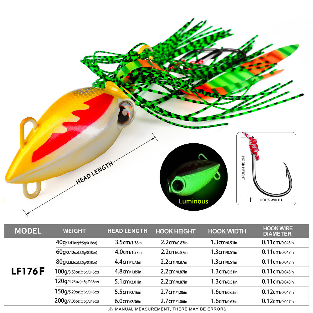 KATYUSHA Octopus Metal Jig Lure, 40g-200g, with Silicone Skirt Saltwater Slow Pitch Jigging Bait, Realistic Squid Design
