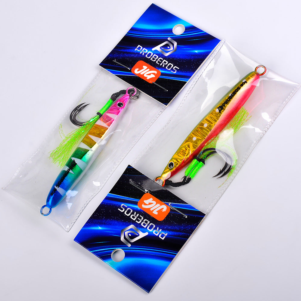 KATYUSHA Metal Jig Lure, 20g-80g, with Feather Assist Hook Saltwater Vertical Jigging Bait, Green Holographic Fish Design