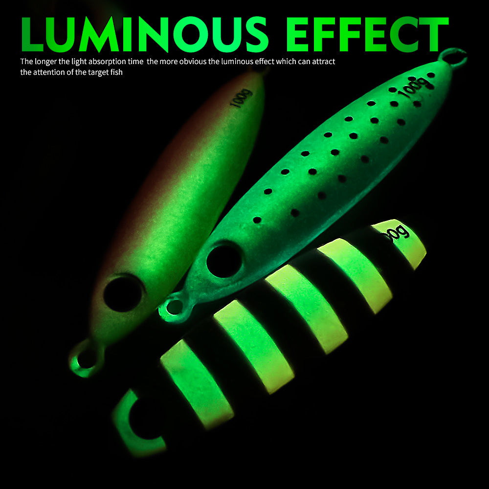 KATYUSHA Metal Jig Lure, 30g-100g, with Feather Assist Hook Saltwater Luminous Striped Vertical Jigging Bait