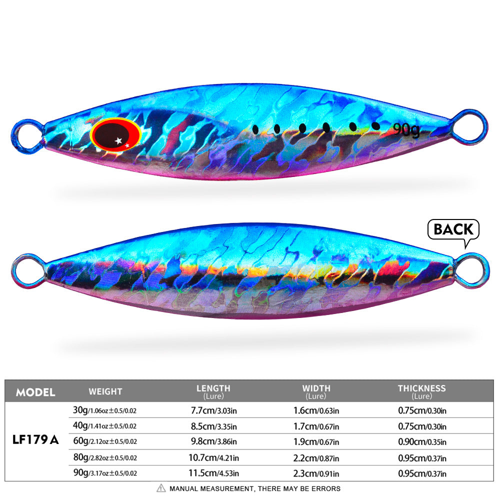 KATYUSHA Metal Jig Lure, 30g-90g, Multi-Color Holographic Design Saltwater Vertical Jigging Bait with 3D Eye