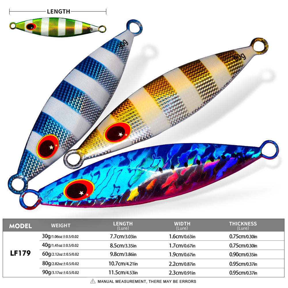 KATYUSHA Metal Jig Lure, 30g-90g, Multi-Color Holographic Design Saltwater Vertical Jigging Bait with 3D Eye