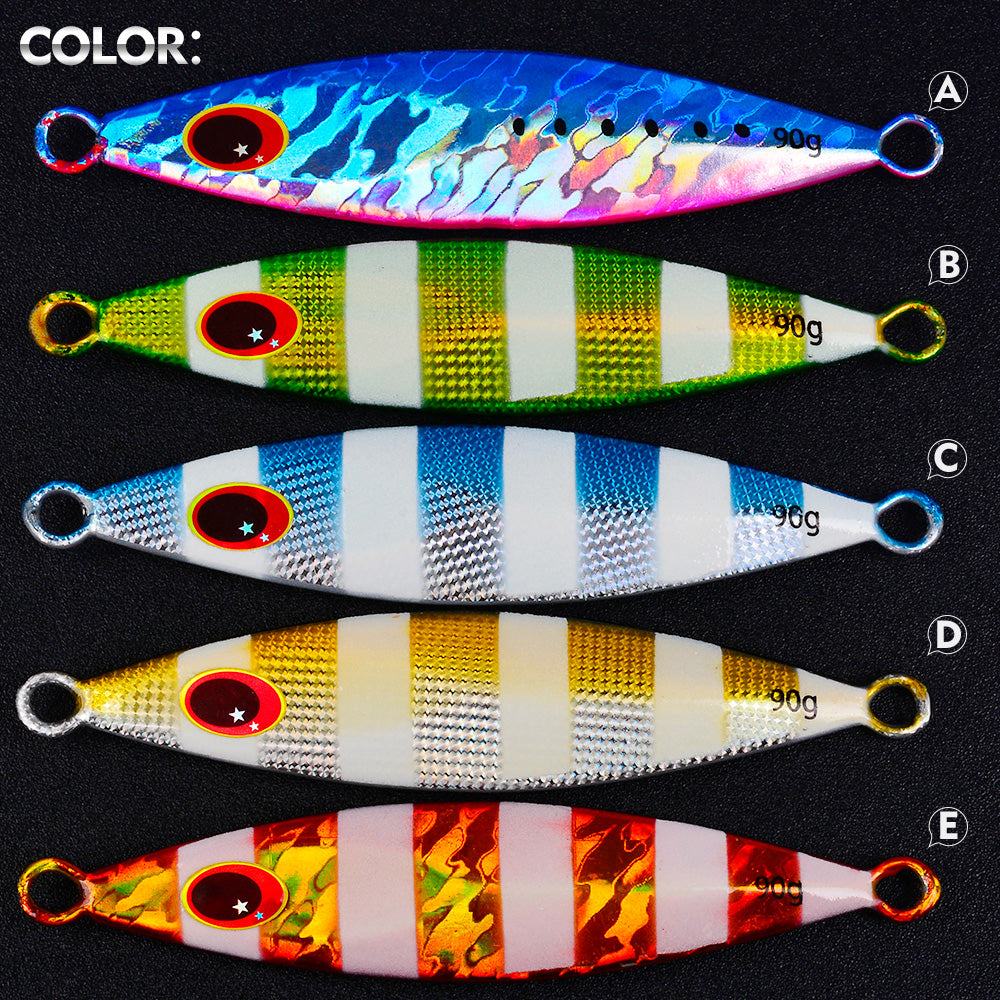 KATYUSHA Metal Jig Lure, 30g-90g, Multi-Color Holographic Design Saltwater Vertical Jigging Bait with 3D Eye