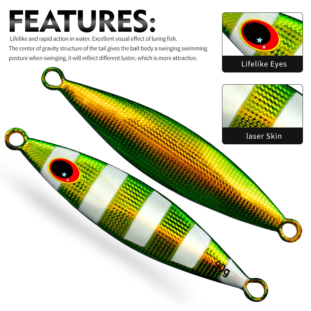 KATYUSHA Metal Jig Lure, 30g-90g, Multi-Color Holographic Design Saltwater Vertical Jigging Bait with 3D Eye