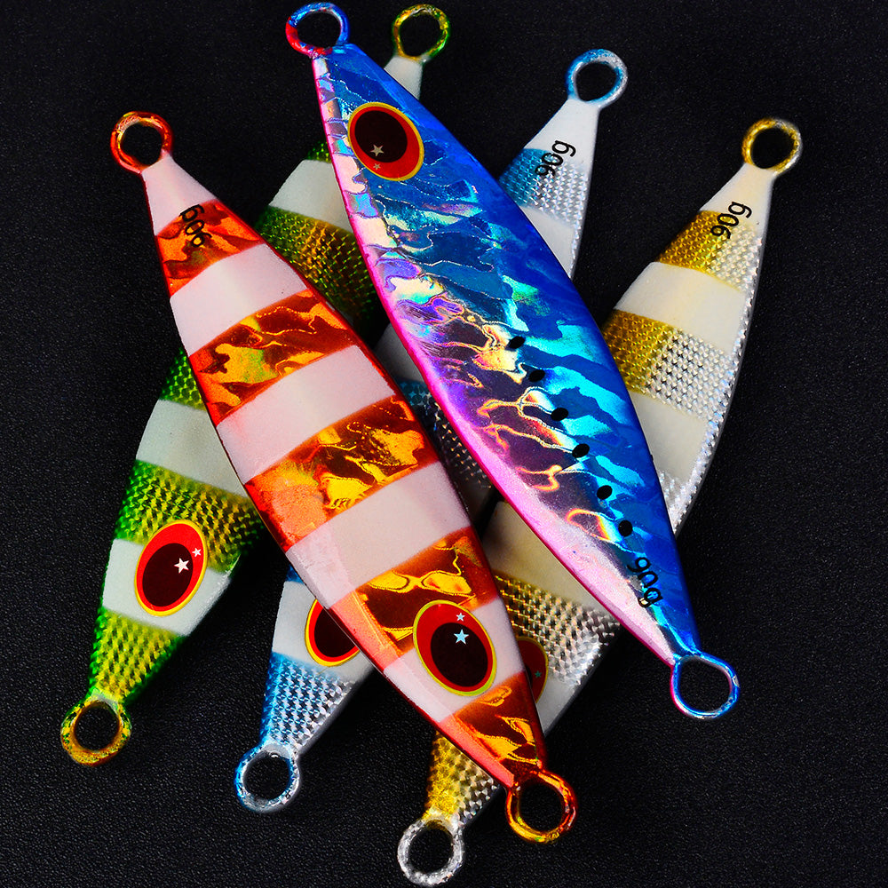 KATYUSHA Metal Jig Lure, 30g-90g, Multi-Color Holographic Design Saltwater Vertical Jigging Bait with 3D Eye