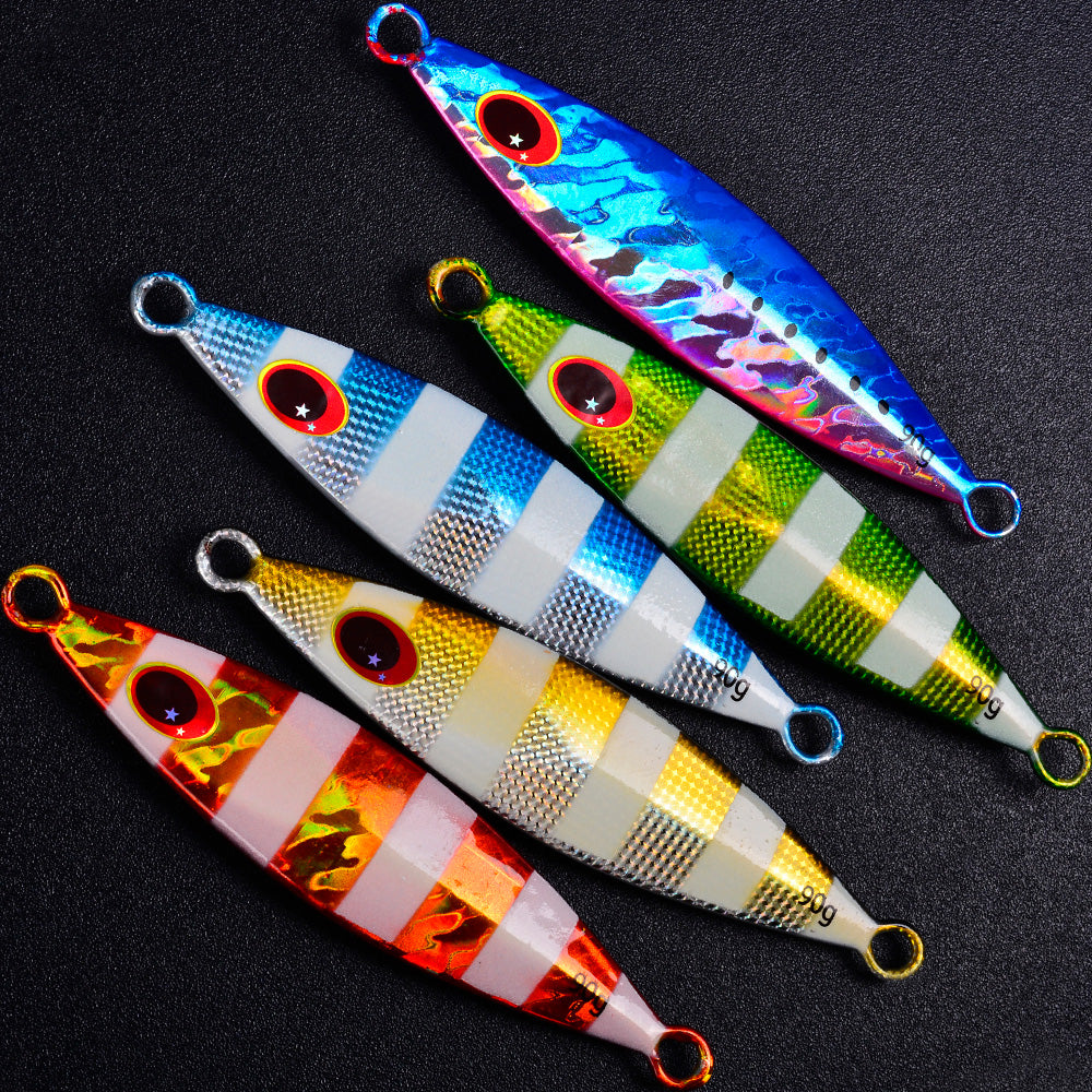 KATYUSHA Metal Jig Lure, 30g-90g, Multi-Color Holographic Design Saltwater Vertical Jigging Bait with 3D Eye