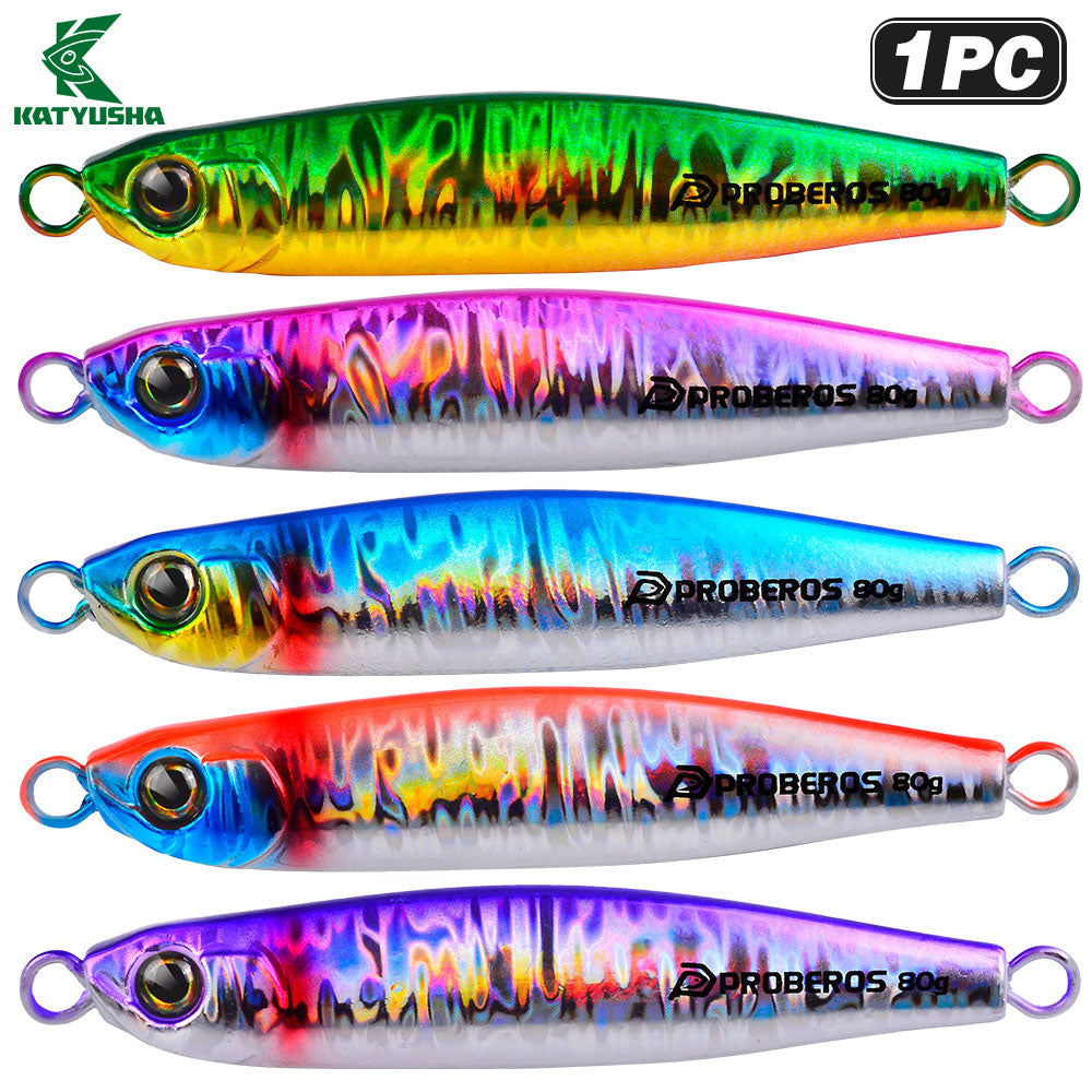 KATYUSHA Metal Jig Lure, 35g-80g, Multi-Color Holographic Fish Design&nbsp;Saltwater Vertical Jigging Bait, Realistic 3D Eye Finish
