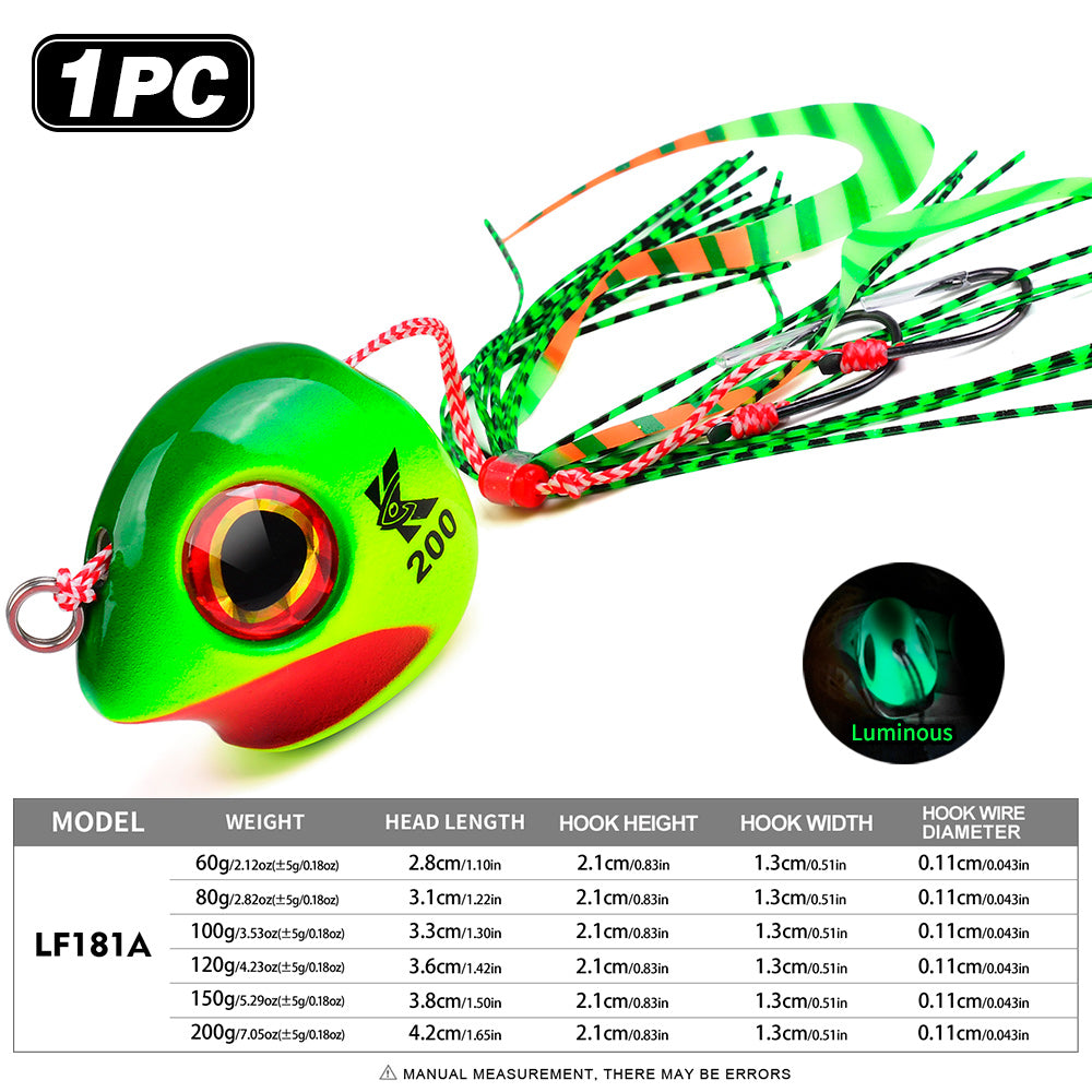 KATYUSHA Tai Rubber Jig Lure, 60g-200g, with Silicone Skirt Saltwater Tairaba Slow Pitch Jigging Bait, Big Eye Design
