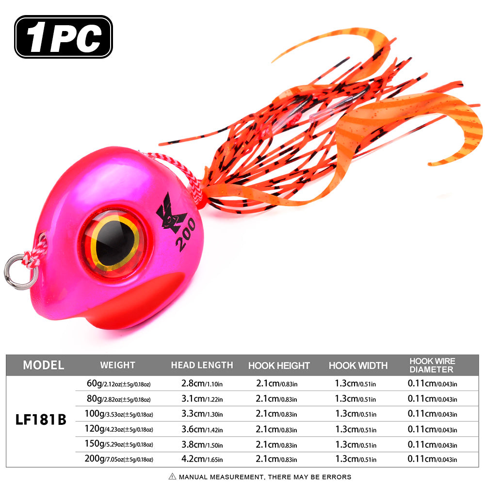 KATYUSHA Tai Rubber Jig Lure, 60g-200g, with Silicone Skirt Saltwater Tairaba Slow Pitch Jigging Bait, Big Eye Design