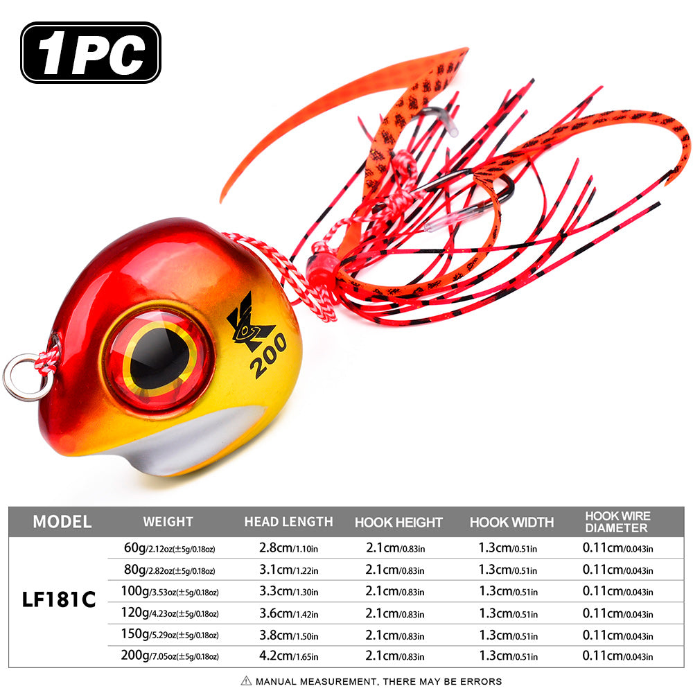 KATYUSHA Tai Rubber Jig Lure, 60g-200g, with Silicone Skirt Saltwater Tairaba Slow Pitch Jigging Bait, Big Eye Design