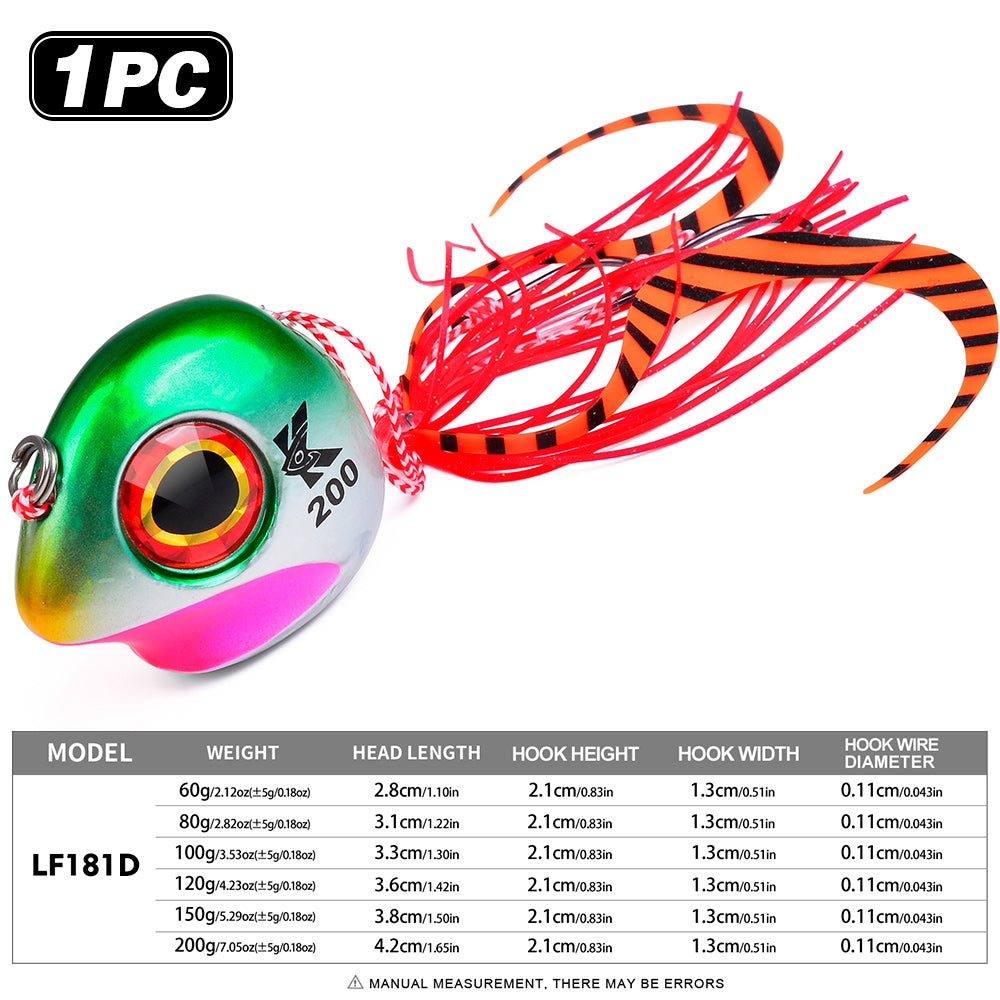 KATYUSHA Tai Rubber Jig Lure, 60g-200g, with Silicone Skirt Saltwater Tairaba Slow Pitch Jigging Bait, Big Eye Design