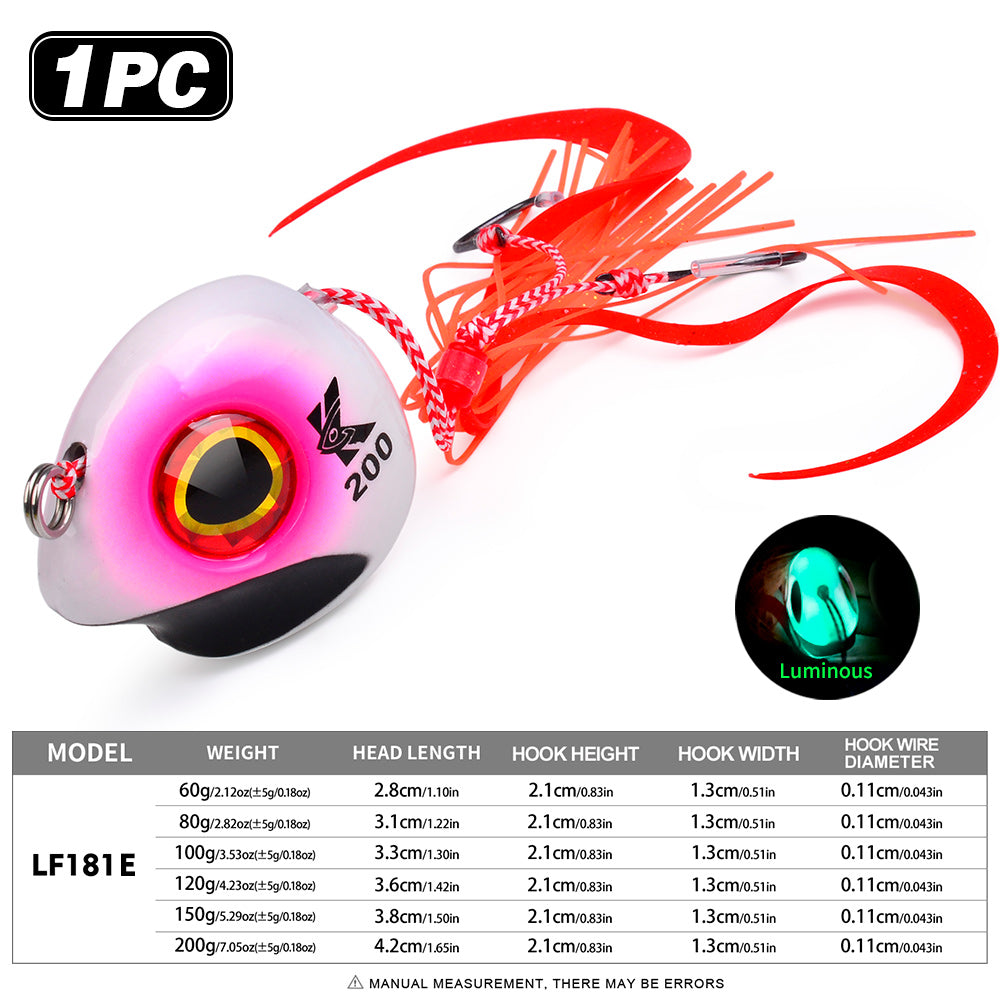 KATYUSHA Tai Rubber Jig Lure, 60g-200g, with Silicone Skirt Saltwater Tairaba Slow Pitch Jigging Bait, Big Eye Design