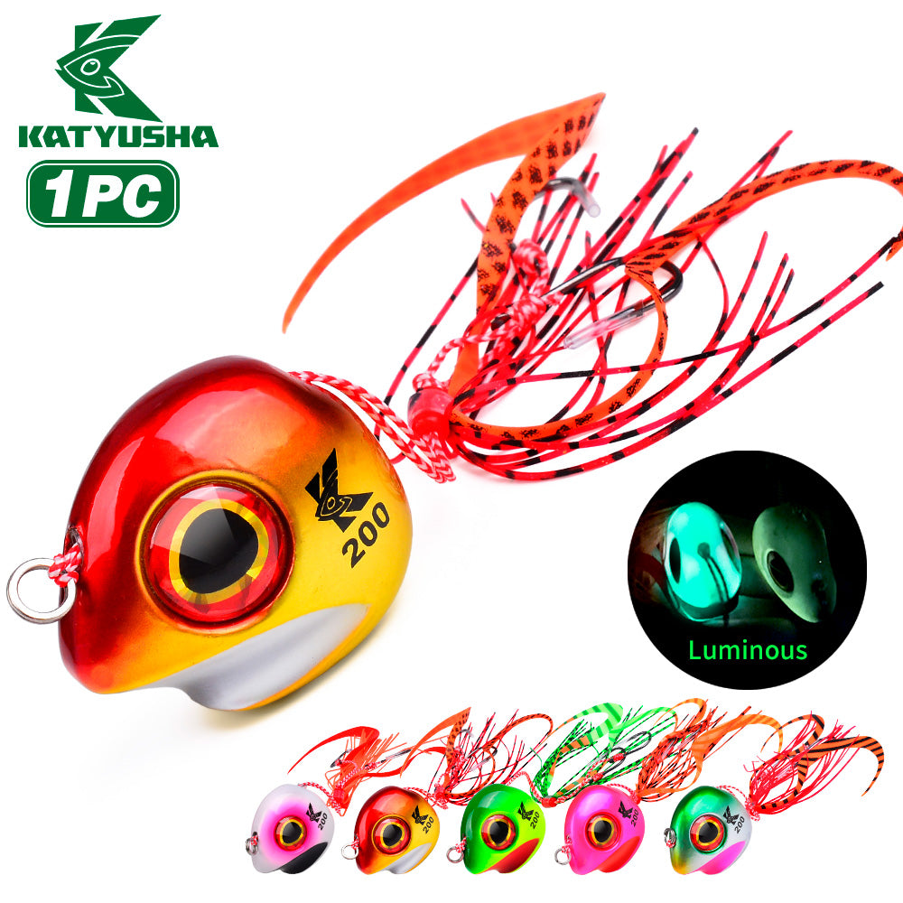 KATYUSHA Tai Rubber Jig Lure, 60g-200g, with Silicone Skirt Saltwater Tairaba Slow Pitch Jigging Bait, Big Eye Design