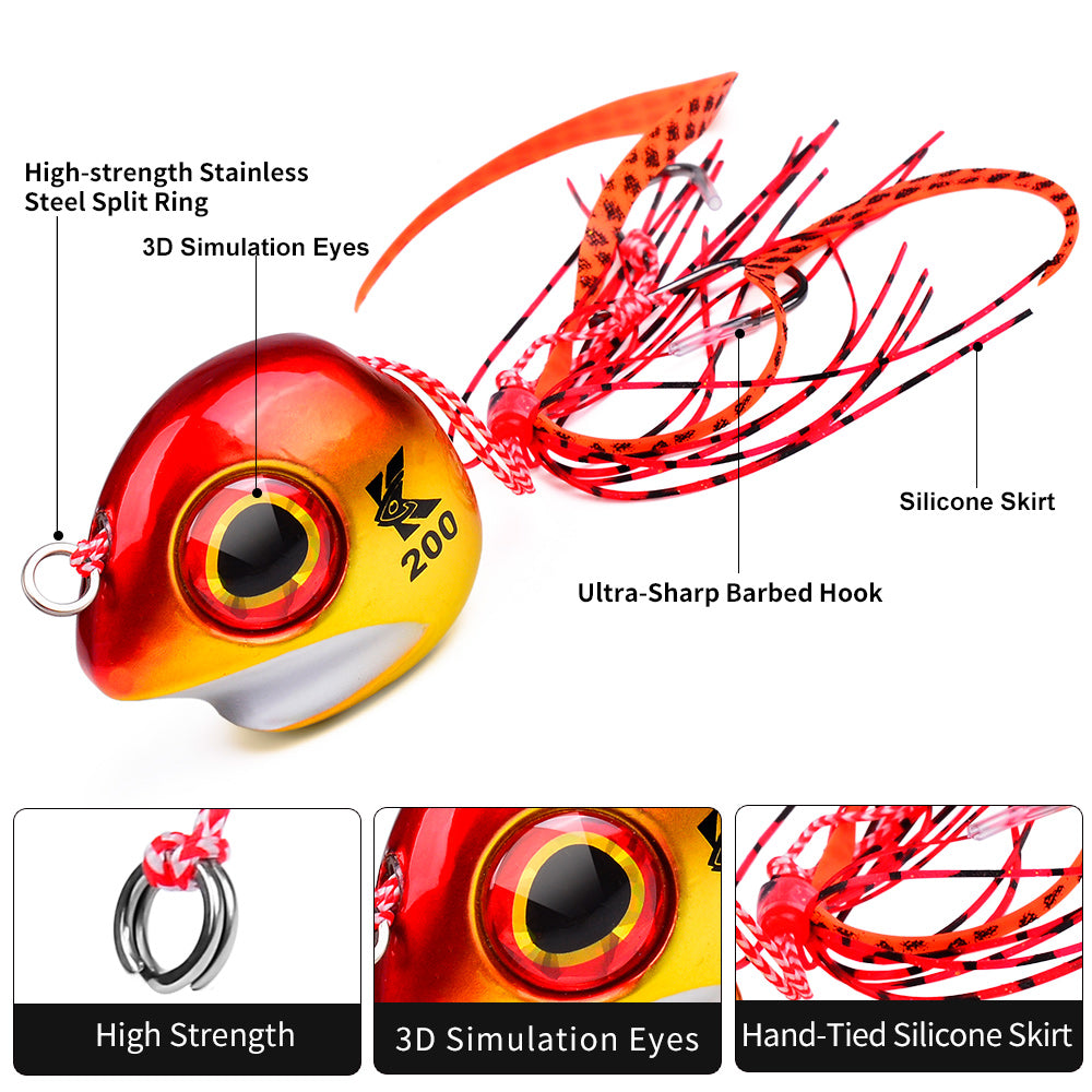 KATYUSHA Tai Rubber Jig Lure, 60g-200g, with Silicone Skirt Saltwater Tairaba Slow Pitch Jigging Bait, Big Eye Design