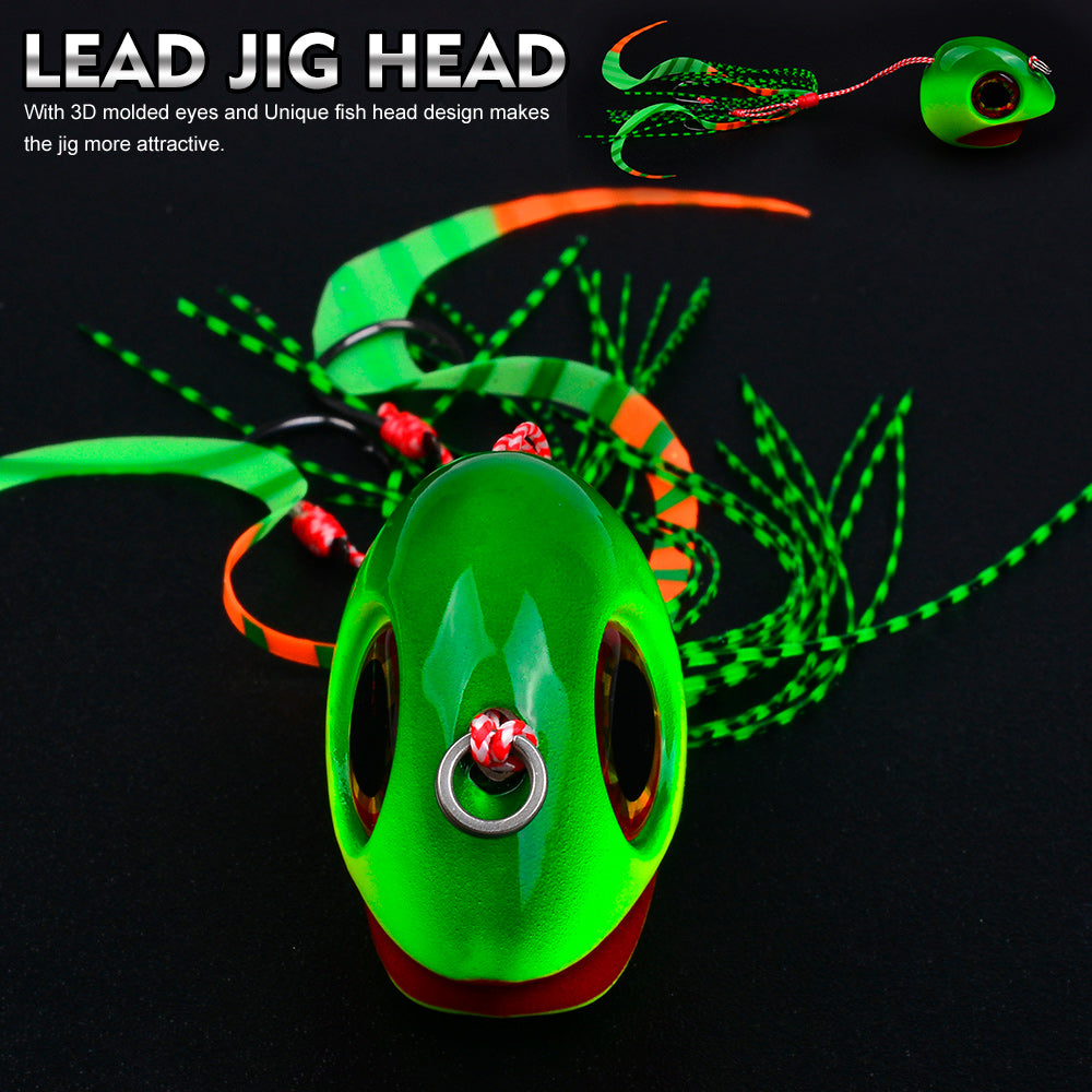 KATYUSHA Tai Rubber Jig Lure, 60g-200g, with Silicone Skirt Saltwater Tairaba Slow Pitch Jigging Bait, Big Eye Design