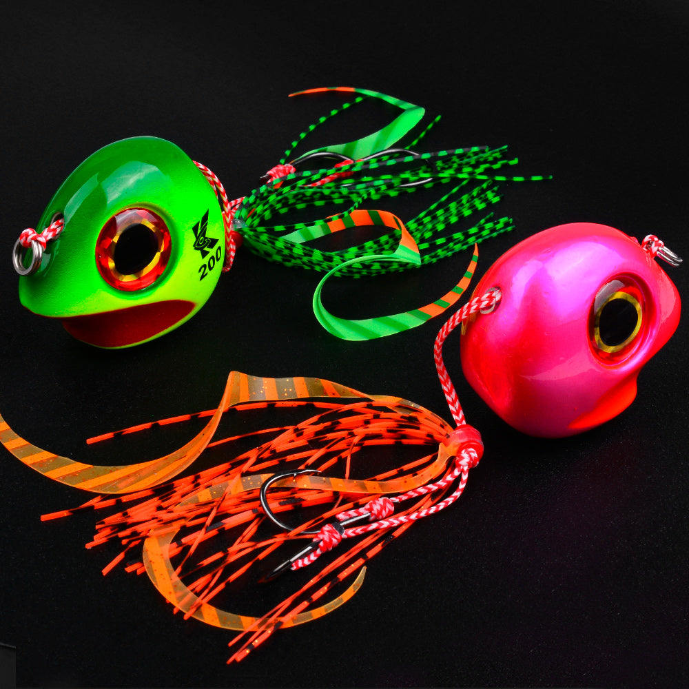 KATYUSHA Tai Rubber Jig Lure, 60g-200g, with Silicone Skirt Saltwater Tairaba Slow Pitch Jigging Bait, Big Eye Design