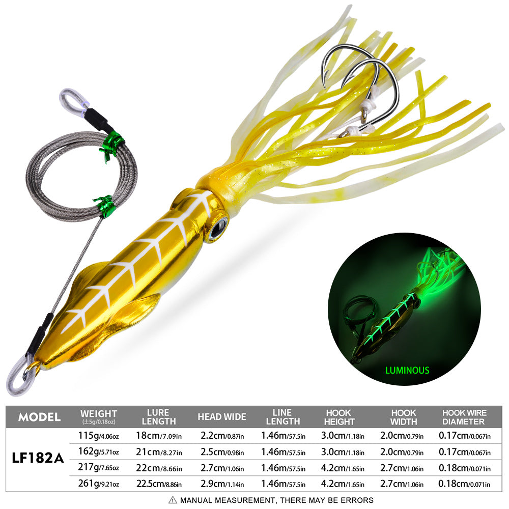 KATYUSHA Squid Lure, 115g-261g, with Wire Leader ; Double Hooks Saltwater Deep-Sea Squid Jigging Bait