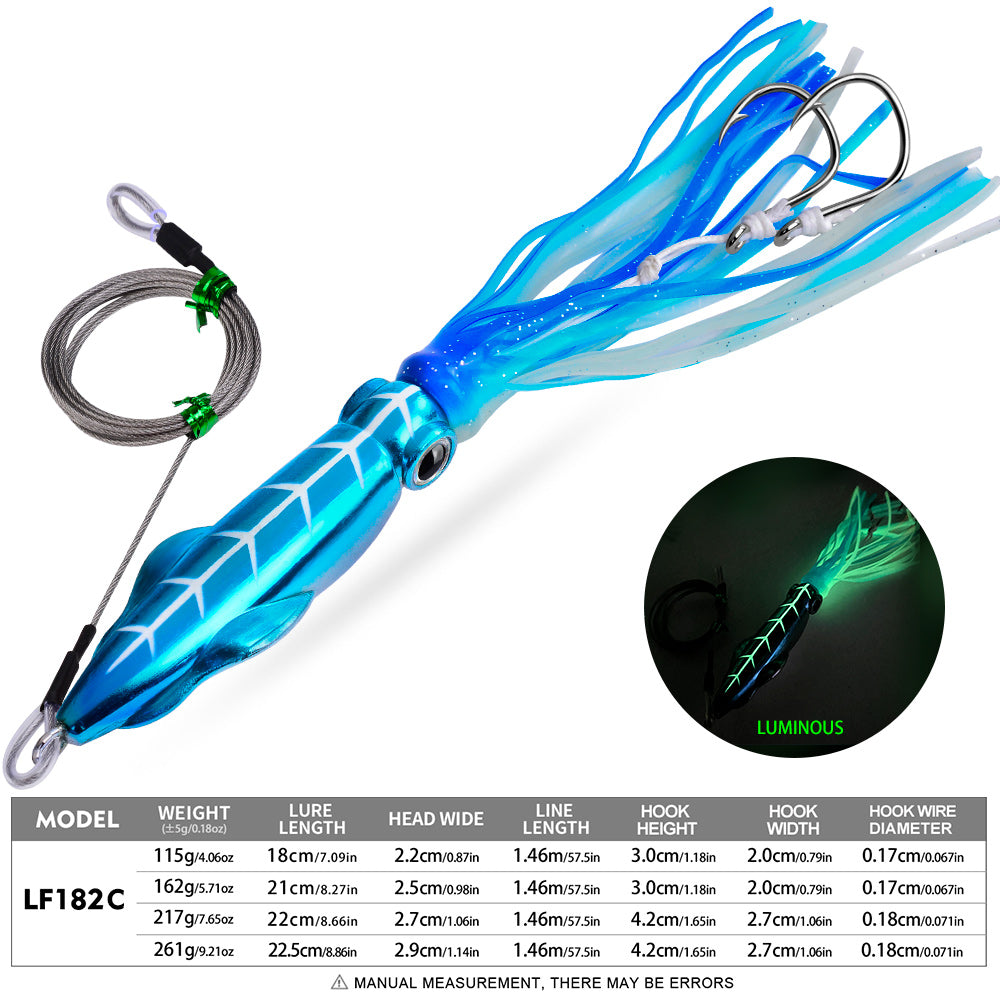 KATYUSHA Squid Lure, 115g-261g, with Wire Leader ; Double Hooks Saltwater Deep-Sea Squid Jigging Bait