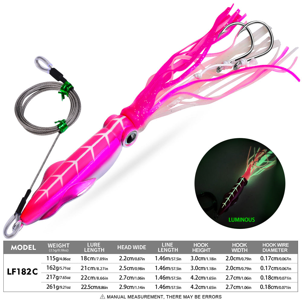 KATYUSHA Squid Lure, 115g-261g, with Wire Leader ; Double Hooks Saltwater Deep-Sea Squid Jigging Bait