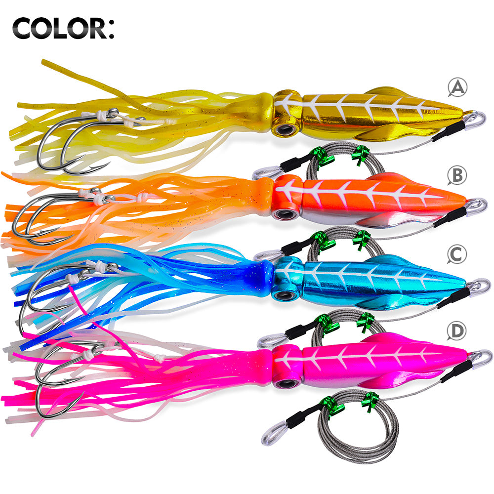 KATYUSHA Squid Lure, 115g-261g, with Wire Leader ; Double Hooks Saltwater Deep-Sea Squid Jigging Bait