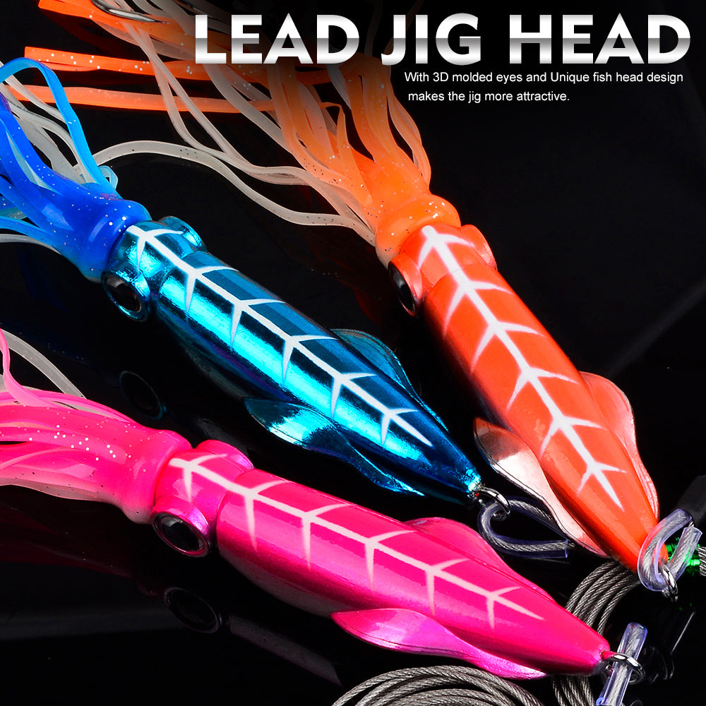 KATYUSHA Squid Lure, 115g-261g, with Wire Leader ; Double Hooks Saltwater Deep-Sea Squid Jigging Bait