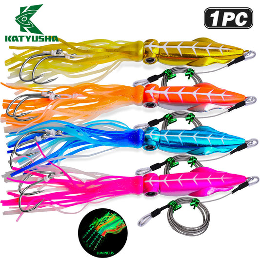 KATUYSHA Squid Lure, 115g-261g, with Wire Leader ; Double Hooks Saltwater Deep-Sea Squid Jigging Bait