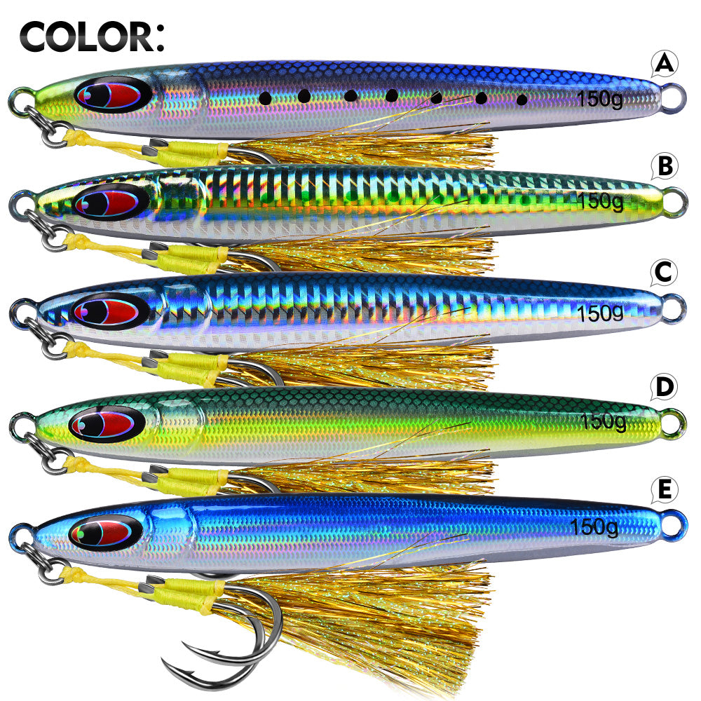 KATYUSHA Metal Jig Lure, 30g-150g, Realistic Fish Scale Design Saltwater Fast Sinking Vertical Jigging Bait（with Feather Assist Hook）
