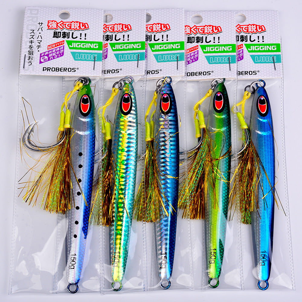 KATYUSHA Metal Jig Lure, 30g-150g, Realistic Fish Scale Design Saltwater Fast Sinking Vertical Jigging Bait（with Feather Assist Hook）