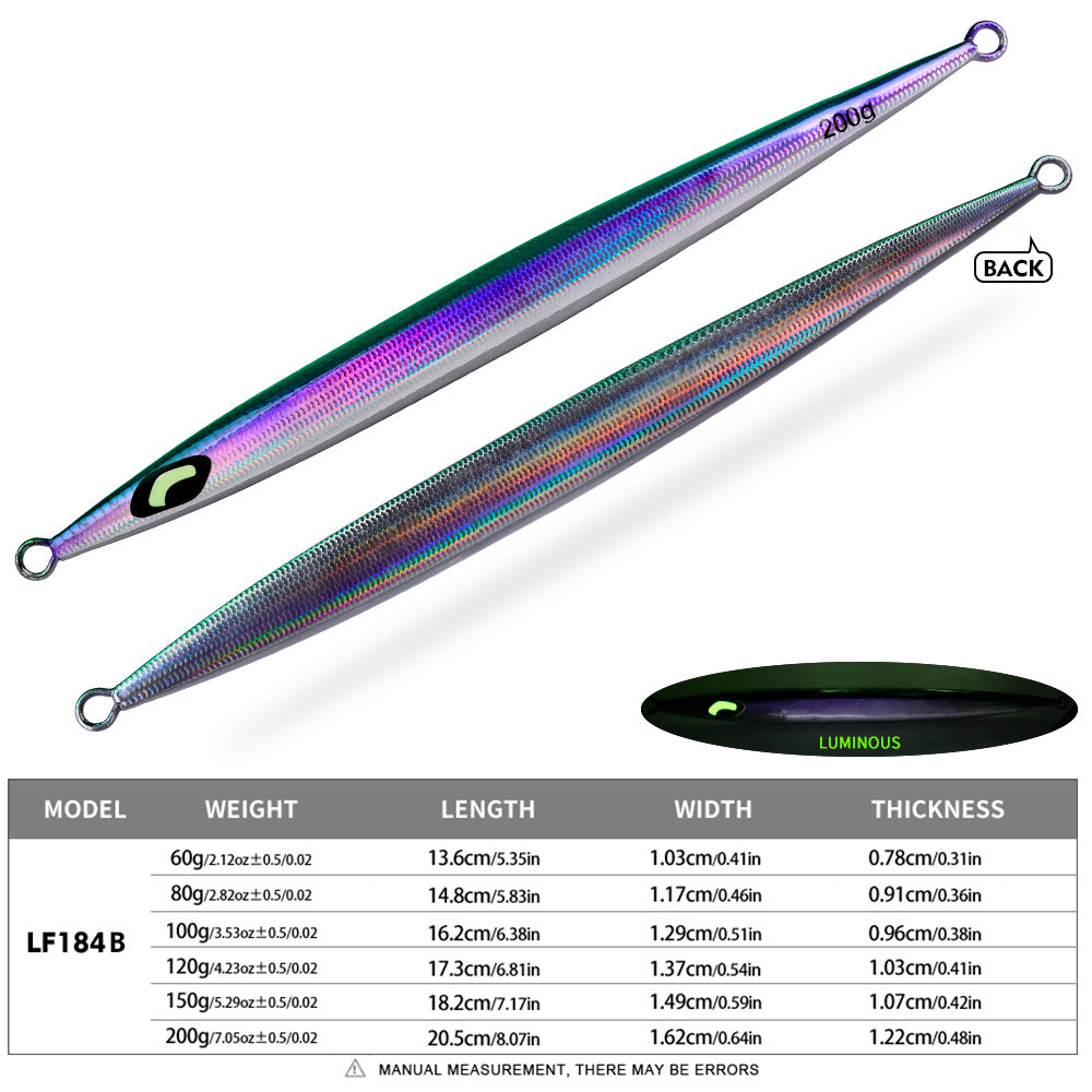 KATYUSHA Metal Jig Lure, 60g-200g, Long Slim Holographic Design Saltwater Deep-Sea Fast Sinking Vertical Jigging Bait