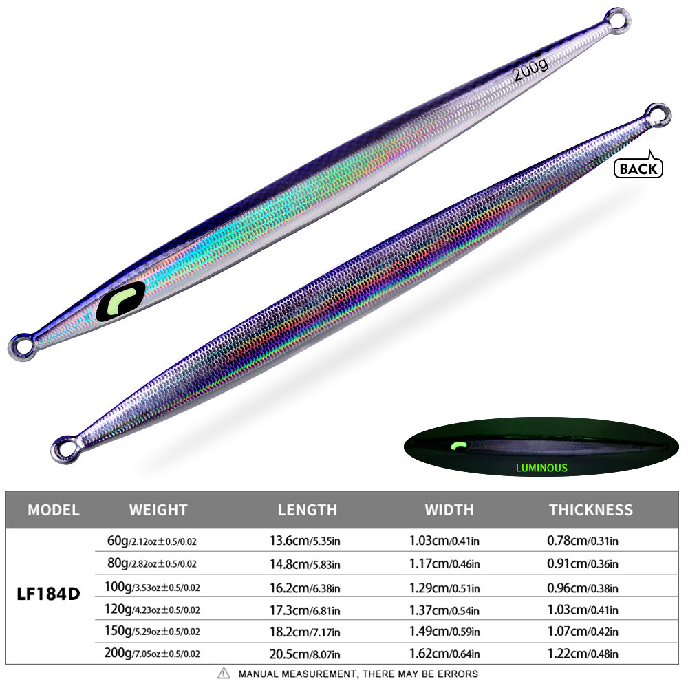 KATYUSHA Metal Jig Lure, 60g-200g, Long Slim Holographic Design Saltwater Deep-Sea Fast Sinking Vertical Jigging Bait
