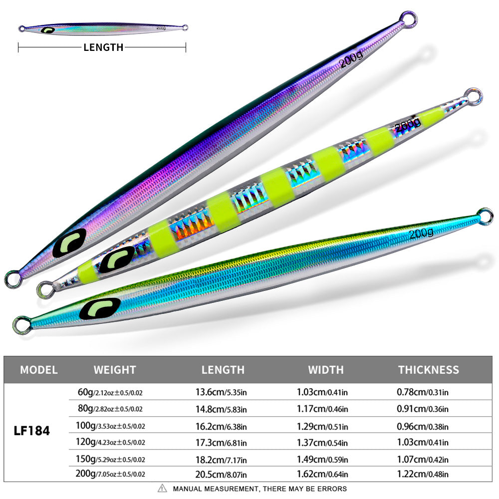 KATYUSHA Metal Jig Lure, 60g-200g, Long Slim Holographic Design Saltwater Deep-Sea Fast Sinking Vertical Jigging Bait