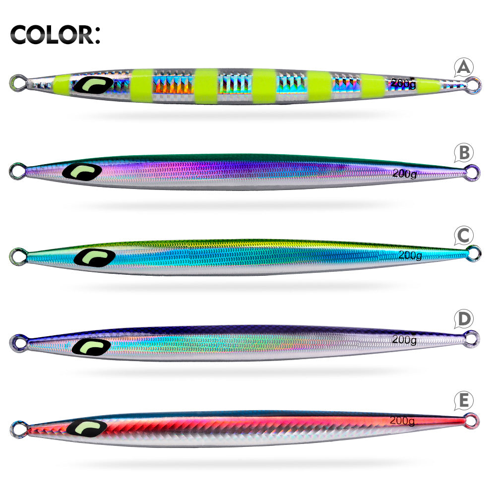 KATYUSHA Metal Jig Lure, 60g-200g, Long Slim Holographic Design Saltwater Deep-Sea Fast Sinking Vertical Jigging Bait