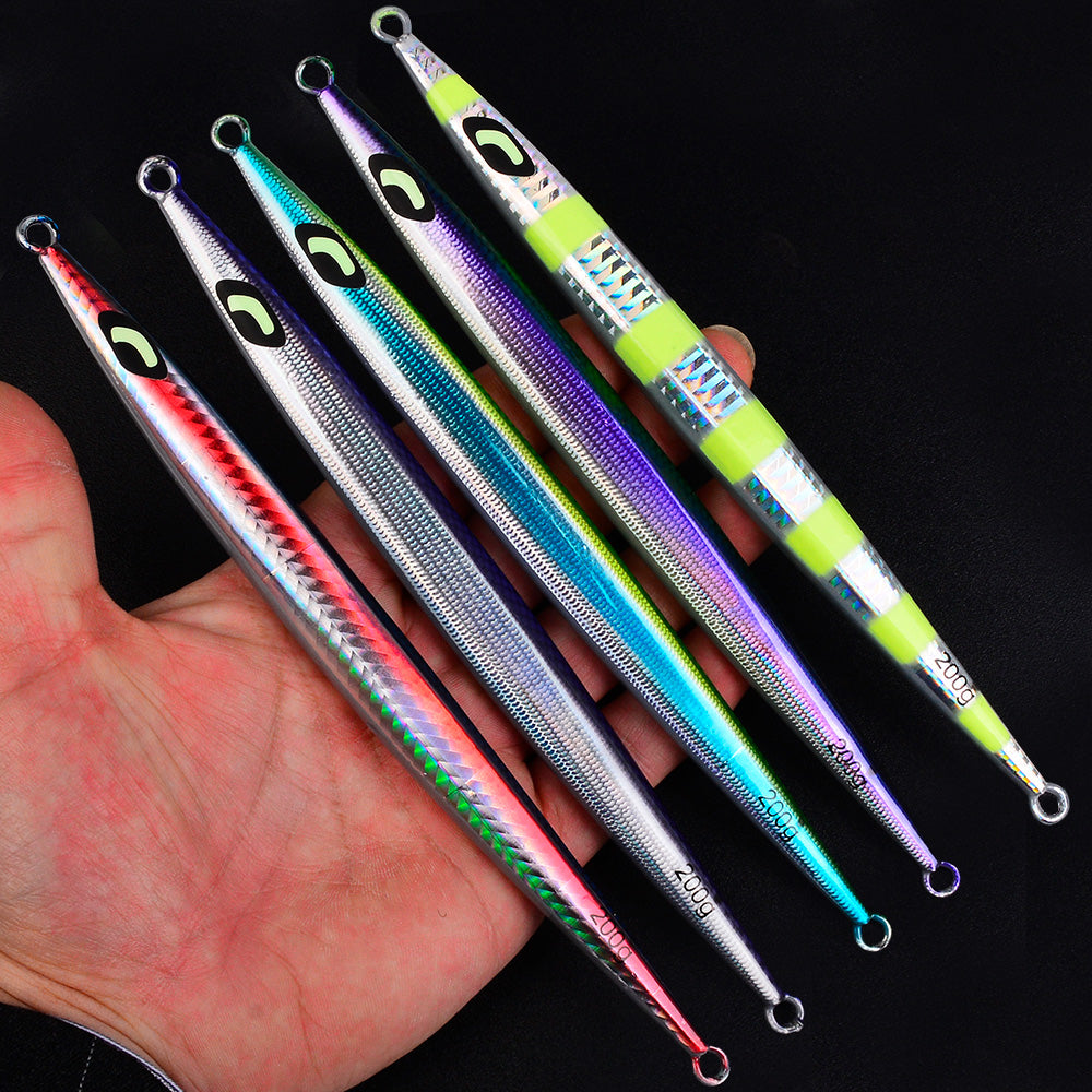 KATYUSHA Metal Jig Lure, 60g-200g, Long Slim Holographic Design Saltwater Deep-Sea Fast Sinking Vertical Jigging Bait