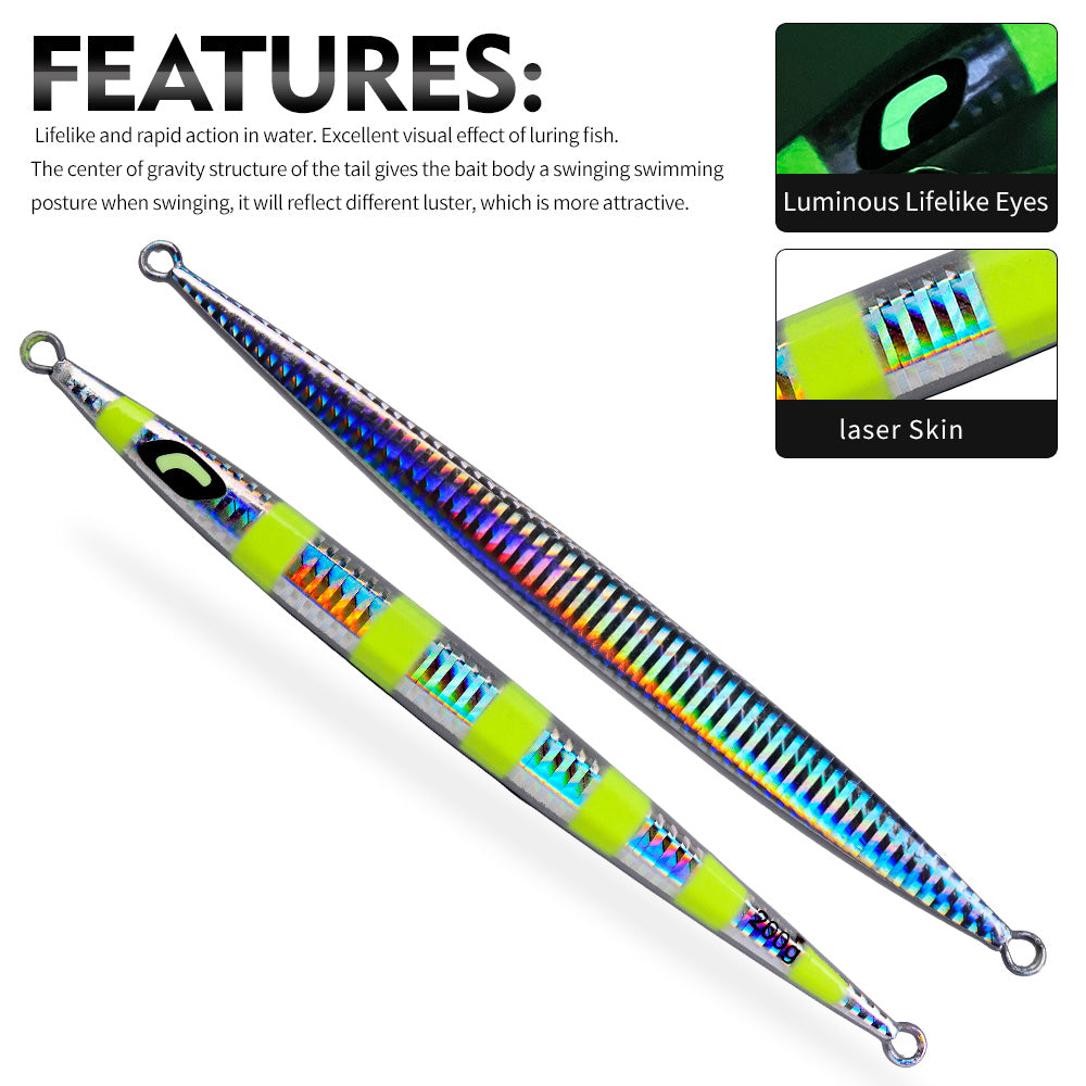 KATYUSHA Metal Jig Lure, 60g-200g, Long Slim Holographic Design Saltwater Deep-Sea Fast Sinking Vertical Jigging Bait