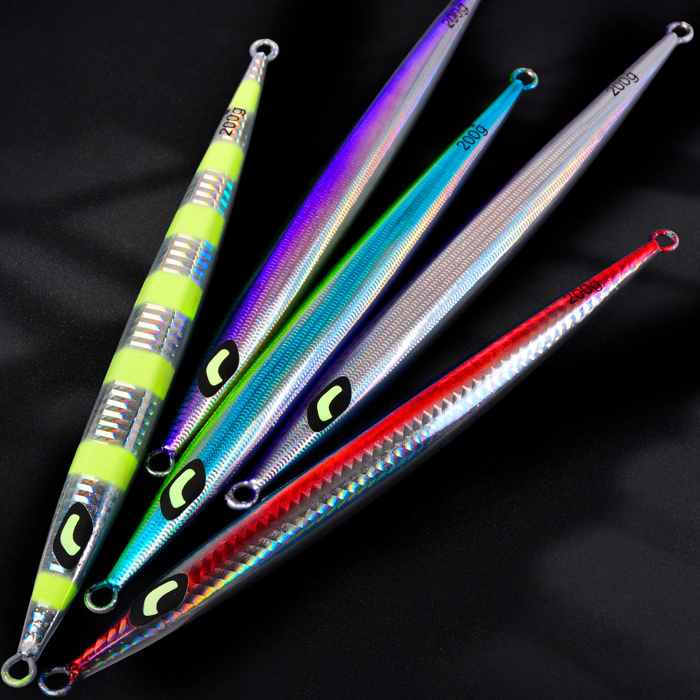 KATYUSHA Metal Jig Lure, 60g-200g, Long Slim Holographic Design Saltwater Deep-Sea Fast Sinking Vertical Jigging Bait