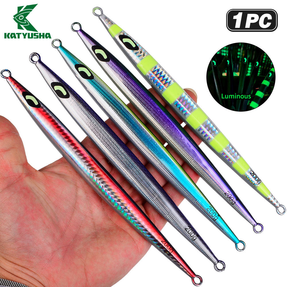 KATYUSHA Metal Jig Lure, 60g-200g, Long Slim Holographic Design Saltwater Deep-Sea Fast Sinking Vertical Jigging Bait