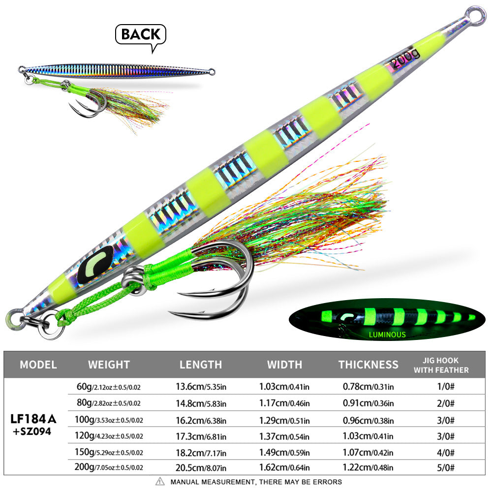 KATYUSHA Metal Jig Lure, 60g-200g, Long Slim Holographic Design Saltwater Deep-Sea Fast Sinking Vertical Jigging Bait£¨with Feather Assist Hook£©