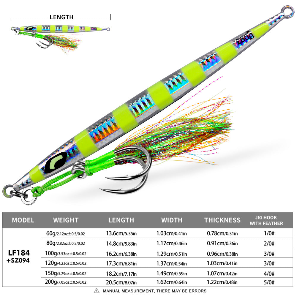 KATYUSHA Metal Jig Lure, 60g-200g, Long Slim Holographic Design Saltwater Deep-Sea Fast Sinking Vertical Jigging Bait£¨with Feather Assist Hook£©