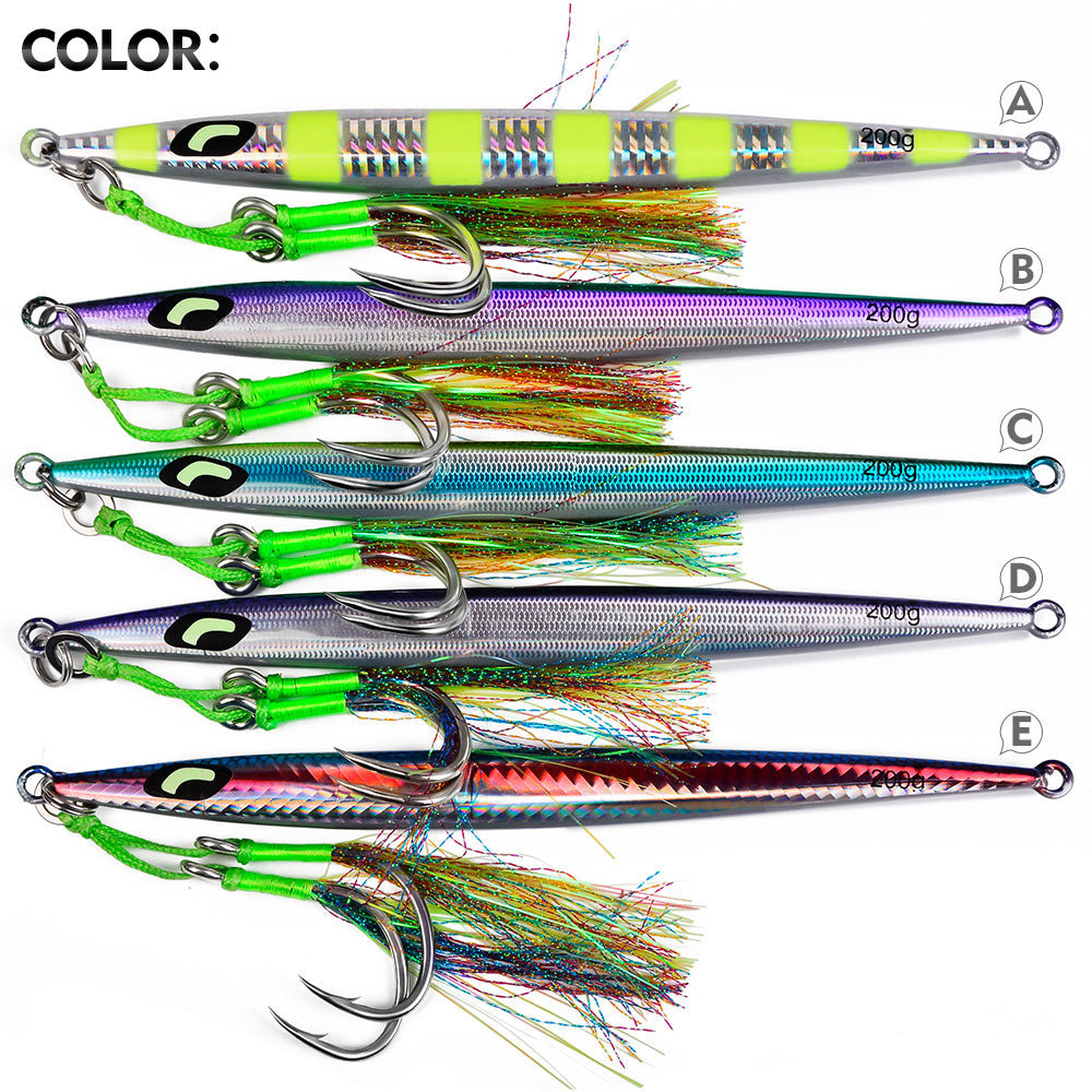 KATYUSHA Metal Jig Lure, 60g-200g, Long Slim Holographic Design Saltwater Deep-Sea Fast Sinking Vertical Jigging Bait£¨with Feather Assist Hook£©