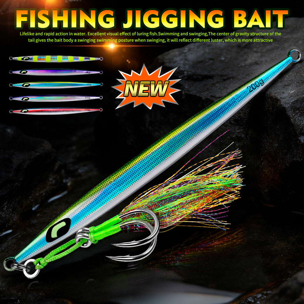 KATYUSHA Metal Jig Lure, 60g-200g, Long Slim Holographic Design Saltwater Deep-Sea Fast Sinking Vertical Jigging Bait£¨with Feather Assist Hook£©