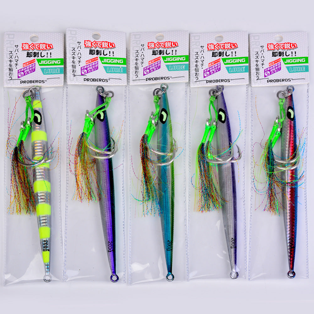 KATYUSHA Metal Jig Lure, 60g-200g, Long Slim Holographic Design Saltwater Deep-Sea Fast Sinking Vertical Jigging Bait£¨with Feather Assist Hook£©