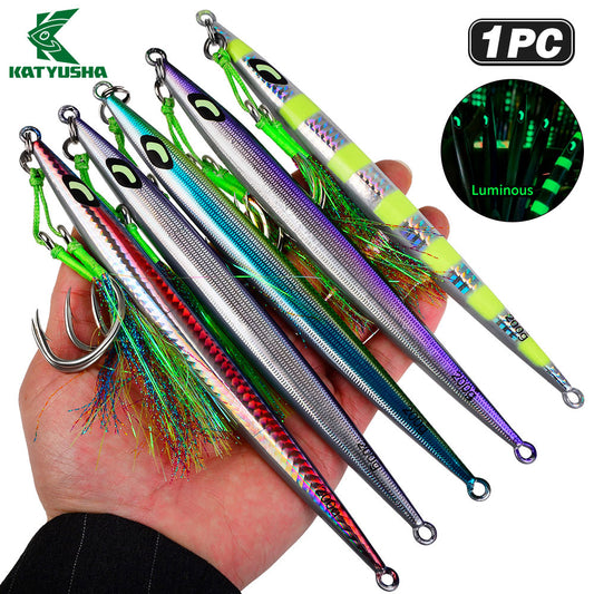 KATUYSHA Metal Jig Lure, 60g-200g, Long Slim Holographic Design Saltwater Deep-Sea Fast Sinking Vertical Jigging Bait（副本）