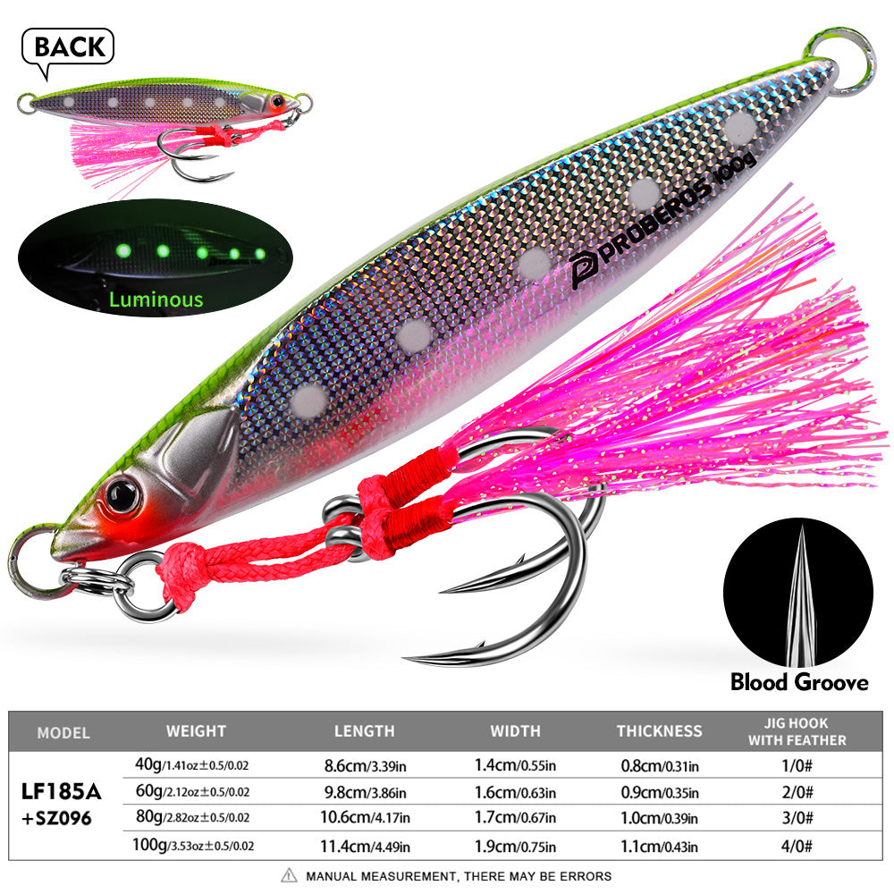 KATYUSHA Metal Jig Lure, 40g-100g, with Feather Assist Hook Saltwater Fast Sinking Vertical Jigging Bait
