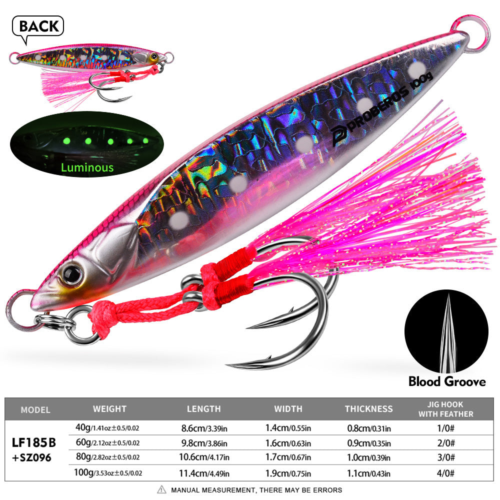 KATYUSHA Metal Jig Lure, 40g-100g, with Feather Assist Hook Saltwater Fast Sinking Vertical Jigging Bait