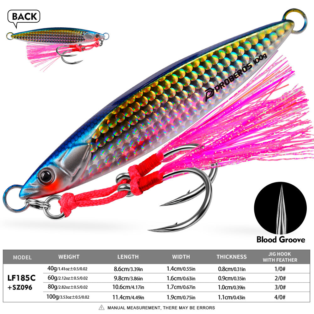 KATYUSHA Metal Jig Lure, 40g-100g, with Feather Assist Hook Saltwater Fast Sinking Vertical Jigging Bait