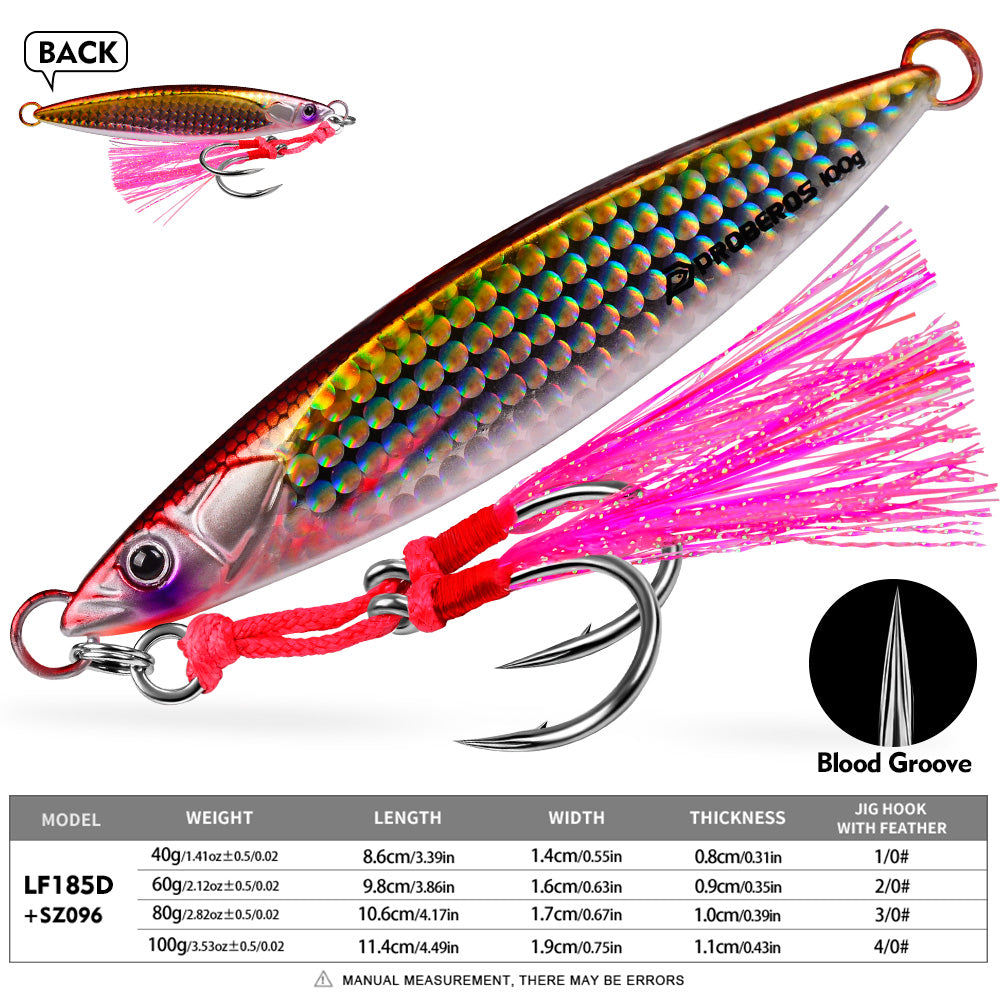 KATYUSHA Metal Jig Lure, 40g-100g, with Feather Assist Hook Saltwater Fast Sinking Vertical Jigging Bait