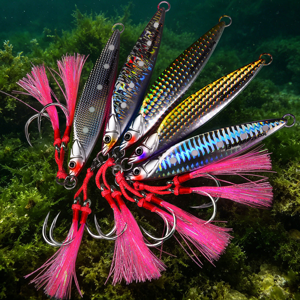 KATYUSHA Metal Jig Lure, 40g-100g, with Feather Assist Hook Saltwater Fast Sinking Vertical Jigging Bait