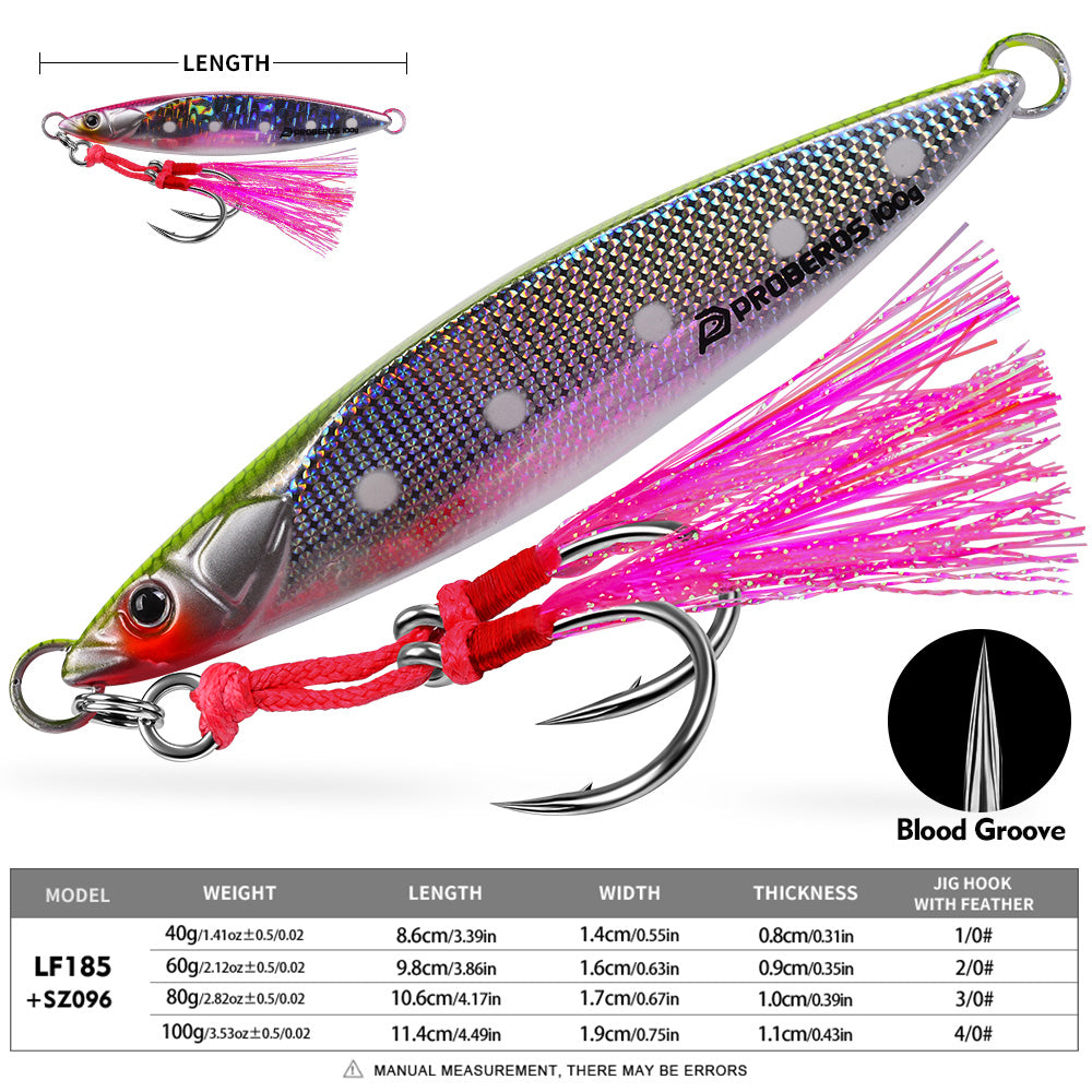 KATYUSHA Metal Jig Lure, 40g-100g, with Feather Assist Hook Saltwater Fast Sinking Vertical Jigging Bait