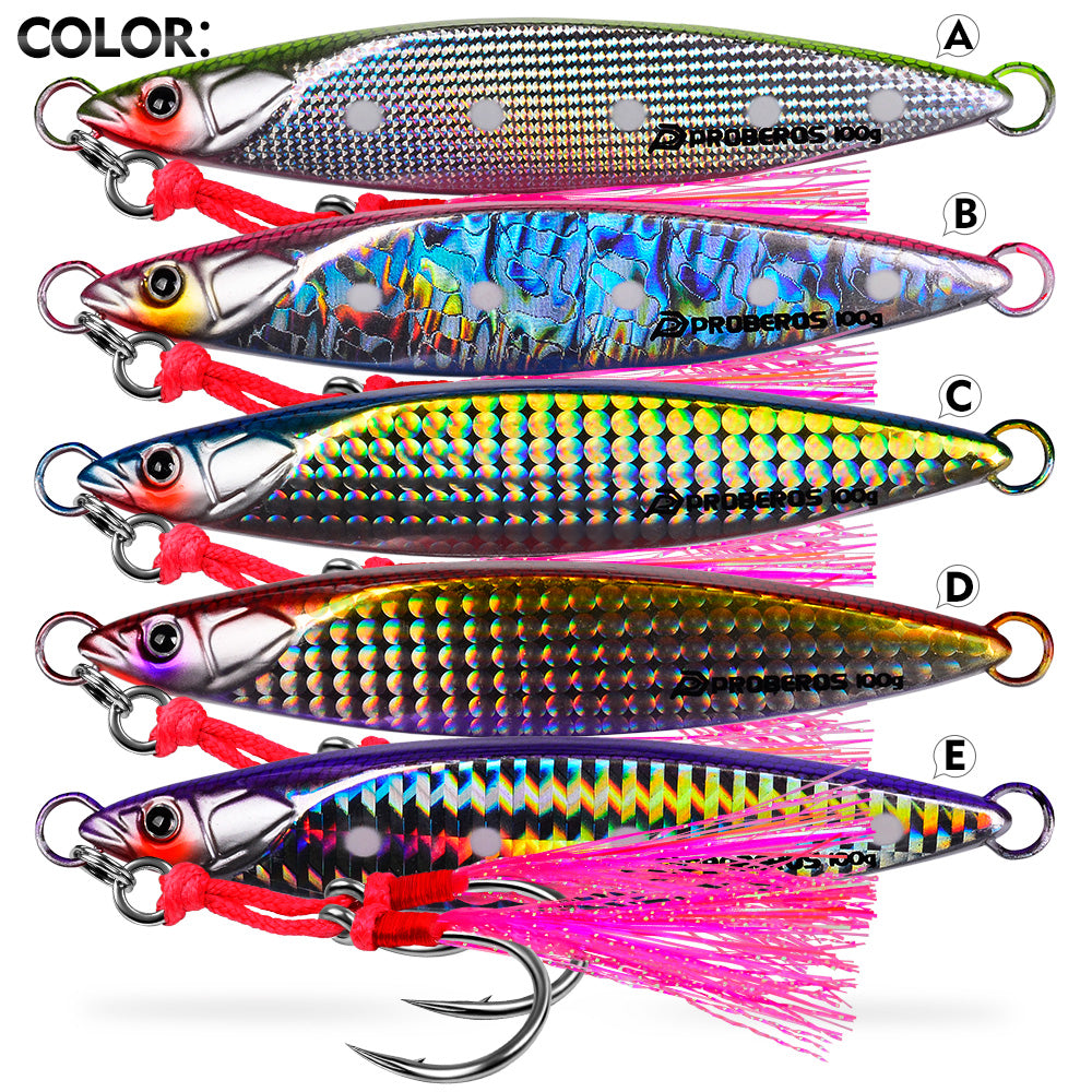 KATYUSHA Metal Jig Lure, 40g-100g, with Feather Assist Hook Saltwater Fast Sinking Vertical Jigging Bait