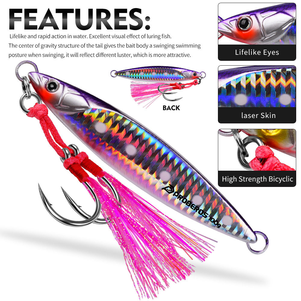 KATYUSHA Metal Jig Lure, 40g-100g, with Feather Assist Hook Saltwater Fast Sinking Vertical Jigging Bait
