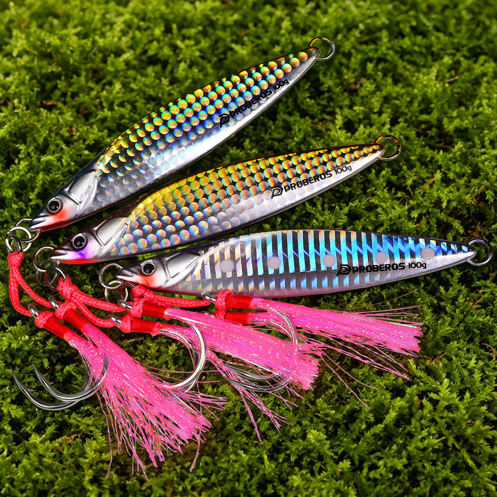 KATYUSHA Metal Jig Lure, 40g-100g, with Feather Assist Hook Saltwater Fast Sinking Vertical Jigging Bait